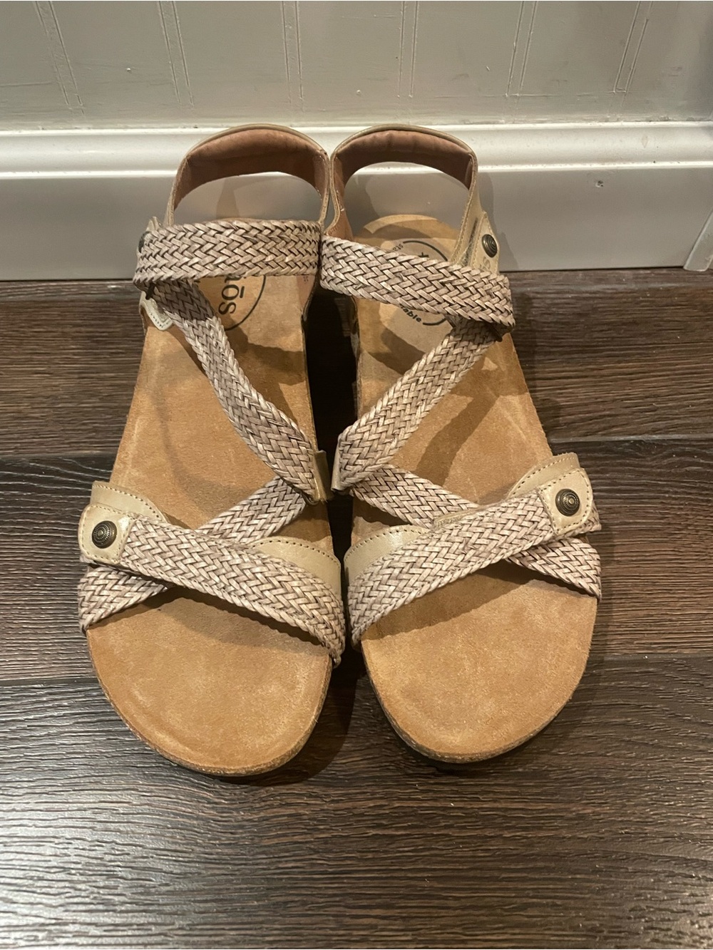 Taos Trulie Braided Wedge Sandal Comfort Adjustable in Stone EU 41/US 10/10.5